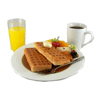 Fake Food Prop Displays: Fake breakfast waffle and pancake plates, artficial cereal, and fake cereal bowls from Props America.
